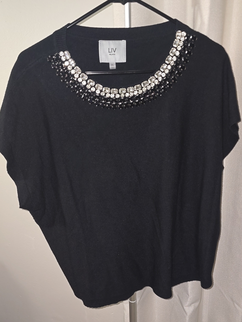 Milano Black Jeweled Crewneck Top